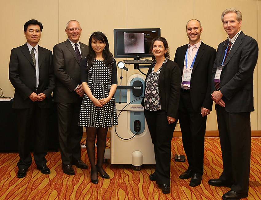 The Chinese launch of the Standardized CHEST Curriculum on the BRONCH Mentor, Shanghai, April 2016: Qingliang Liu (Tony, Beidestar President),  Paul Markowski (CHEST EVP and CEO), Xia Wang (Yolanda, Beidestar Vice President), Gilat Noiman (Surgical Science Healthcare Senior Product Manager), Dr. Septimiu Murgu (CHEST Faculty) and Dr. Eric Edell (CHEST Faculty).